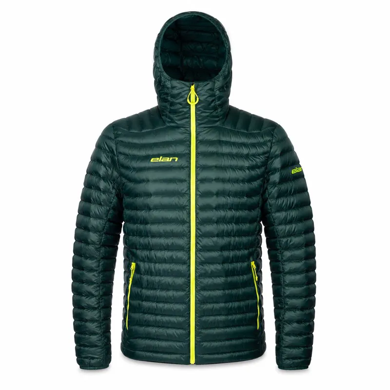 Men's down jacket ELAN DEMO PETROL with hood, 90/10 fill, and water-repellent DWR finish